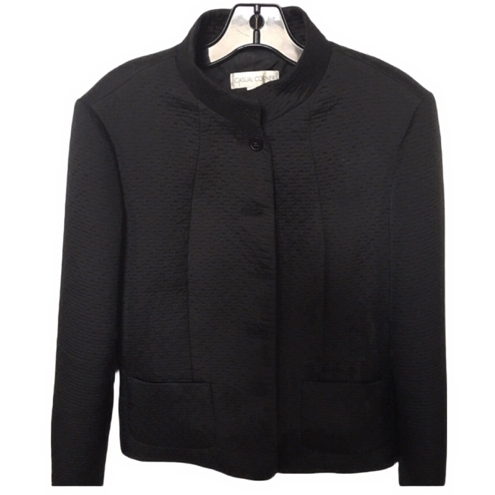 CLASSIC VINTAGE BLACK SHORT WAIST LINED WOMANS BLAZER 2 POCKETS